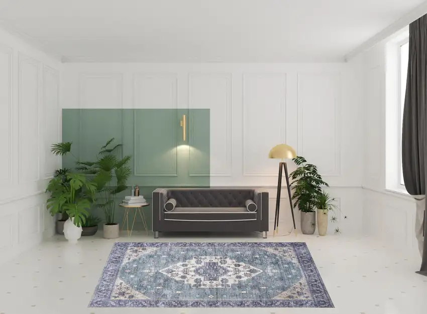 Blue and Green Oriental Power Loom Distressed Washable Non Skid Area Rug Photo 3