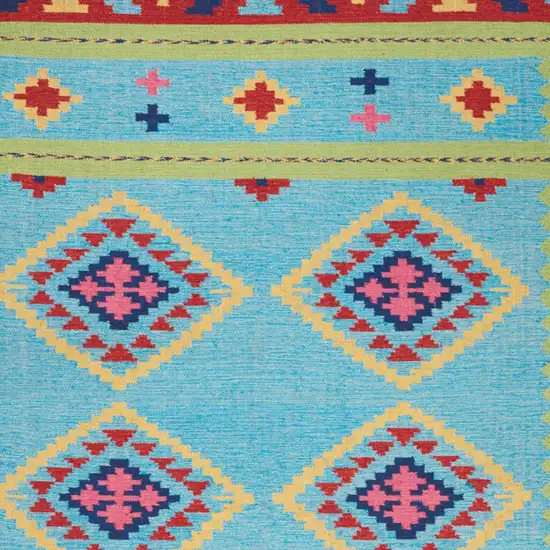 Blue and Green Southwestern Handmade Area Rug With Fringe Photo 8