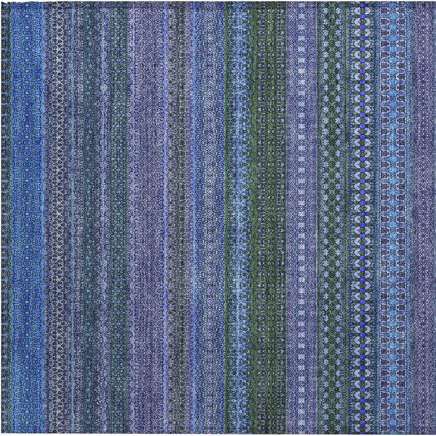 Blue and Green Striped Washable Non Skid Indoor Outdoor Area Rug Photo 7
