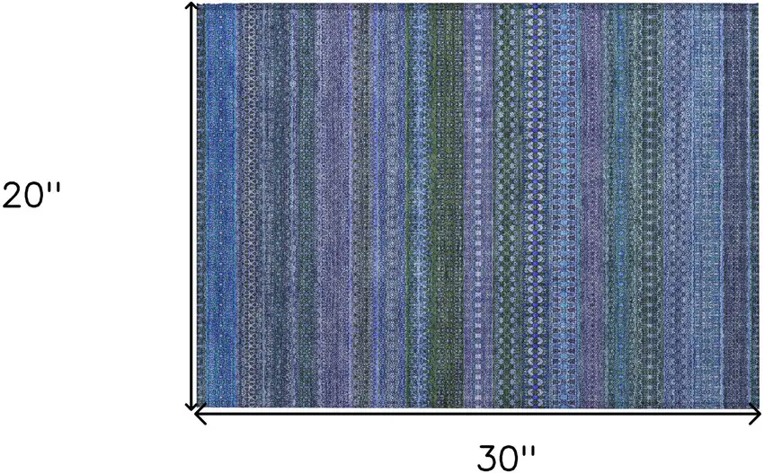 Blue and Green Striped Washable Non Skid Indoor Outdoor Area Rug Photo 3