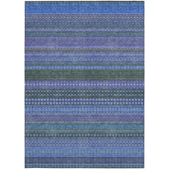 Blue and Green Striped Washable Non Skid Indoor Outdoor Area Rug Photo 3