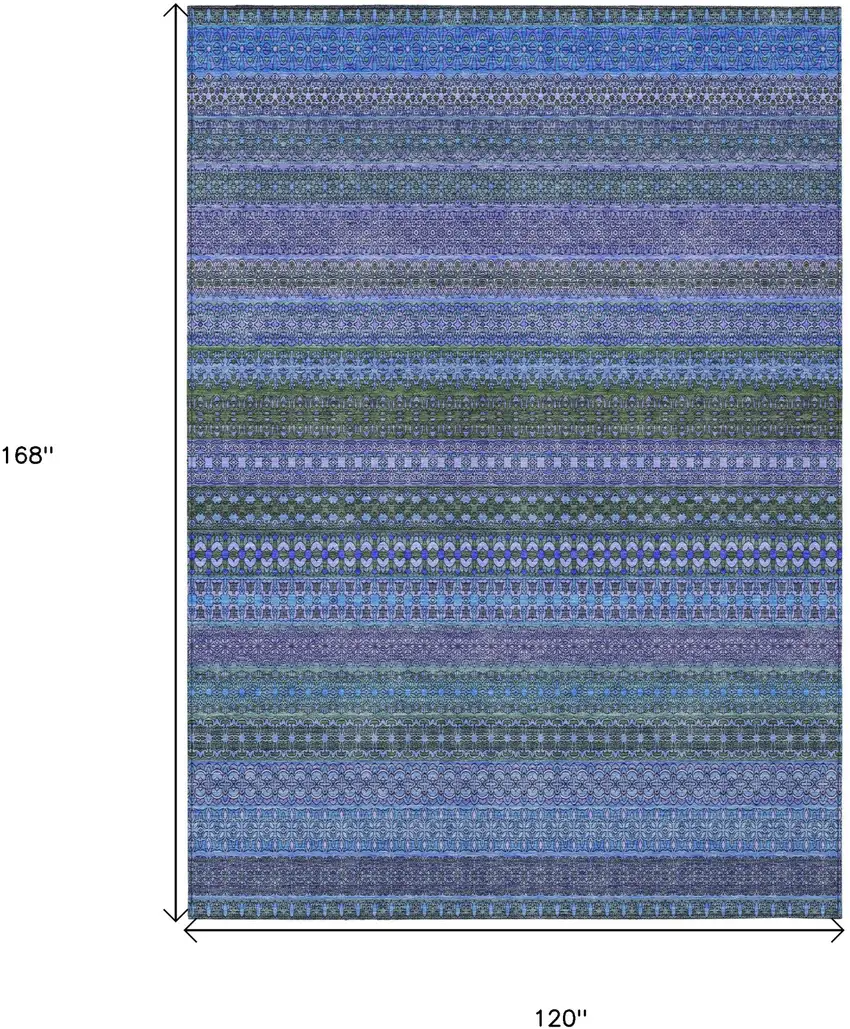 Blue and Green Striped Washable Non Skid Indoor Outdoor Area Rug Photo 3
