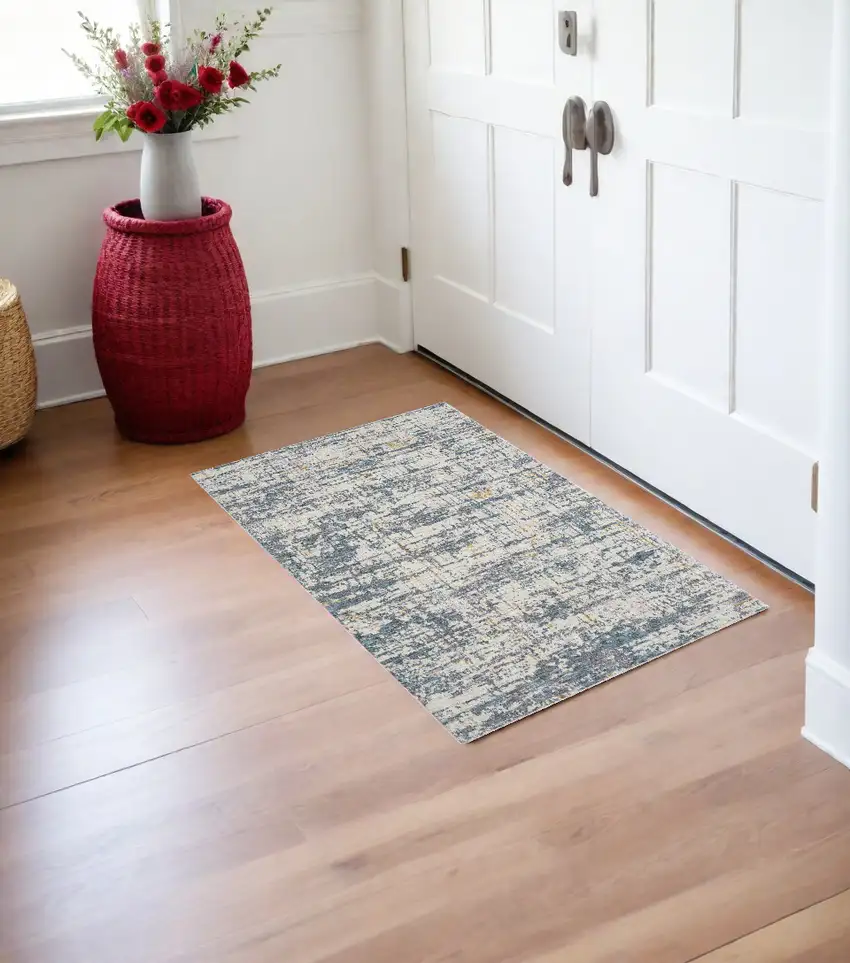 Blue and Ivory Abstract Area Rug Photo 1