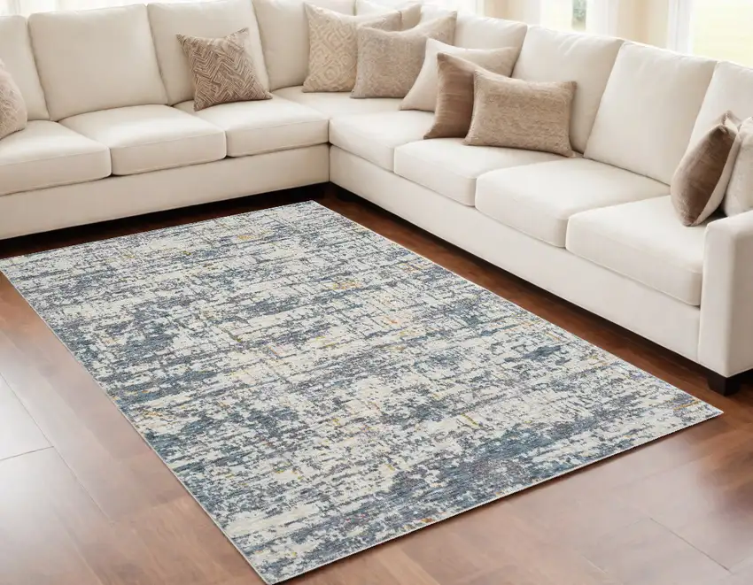 Blue and Ivory Abstract Area Rug Photo 1