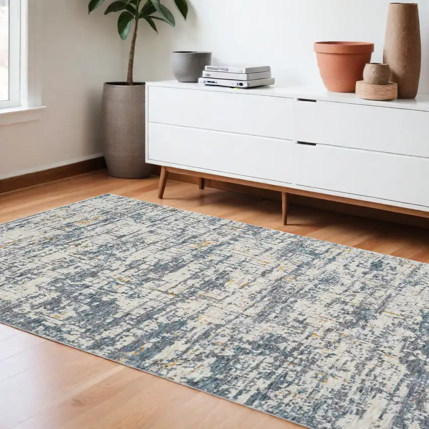 Blue and Ivory Abstract Area Rug Photo 1