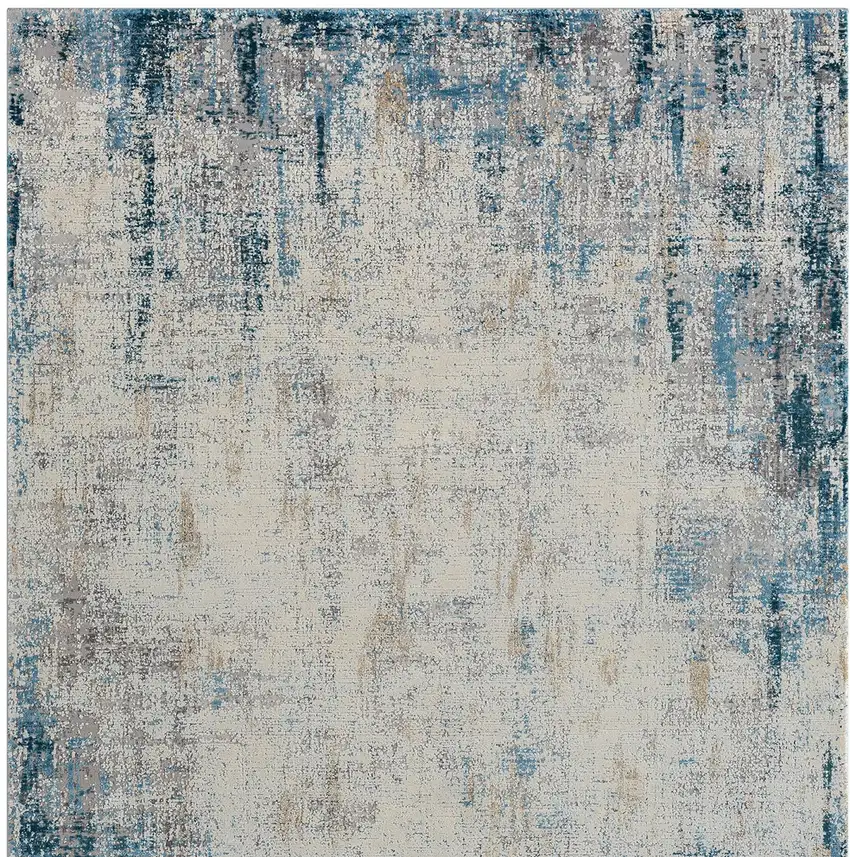 Blue and Ivory Abstract Area Rug Photo 7