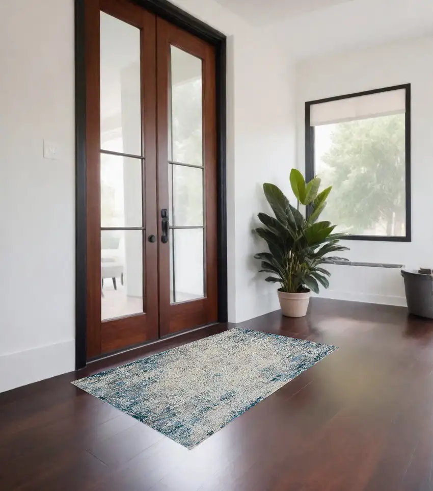 Blue and Ivory Abstract Area Rug Photo 1