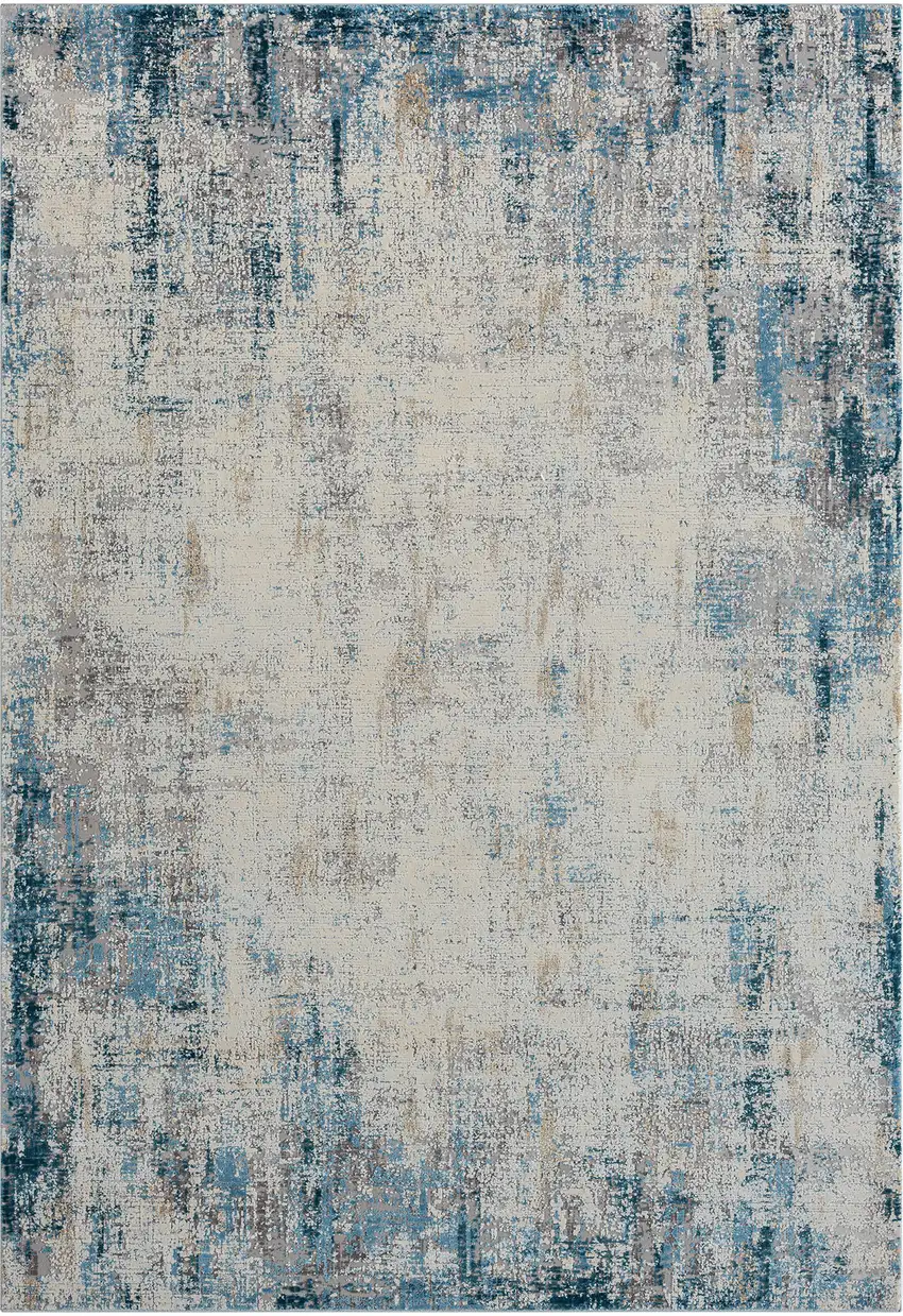 Blue and Ivory Abstract Area Rug Photo 2