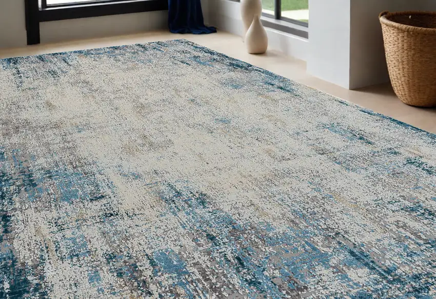 Blue and Ivory Abstract Area Rug Photo 1