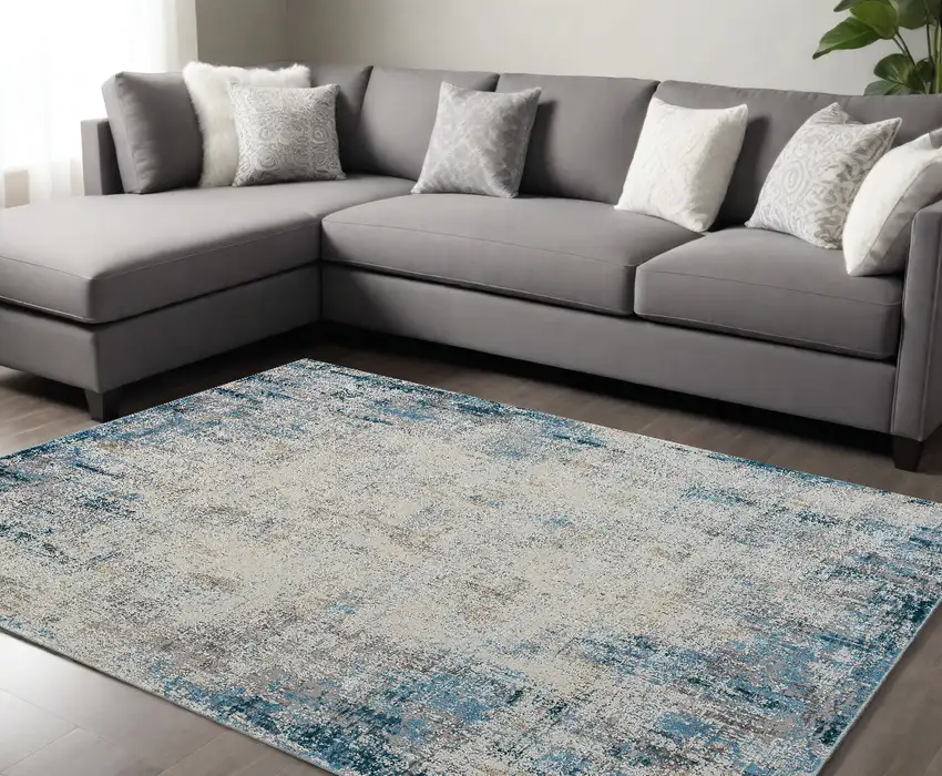 Blue and Ivory Abstract Area Rug Photo 1