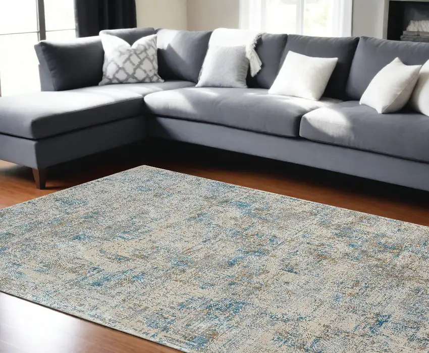 Blue and Ivory Abstract Area Rug Photo 1