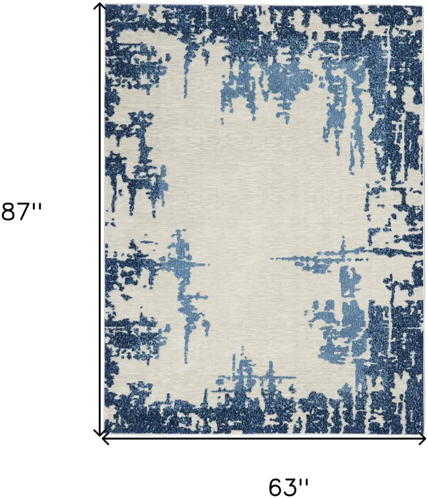 Blue and Ivory Abstract Distressed Non Skid Area Rug Photo 3