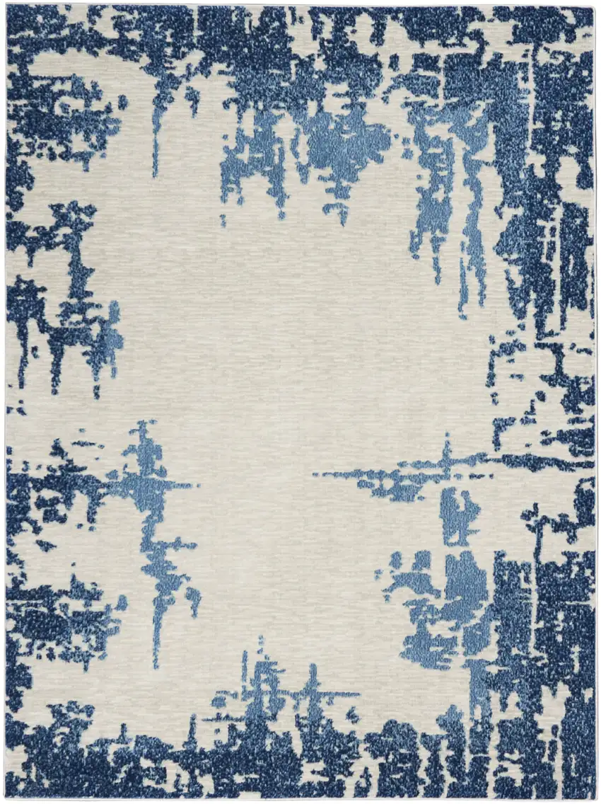Blue and Ivory Abstract Distressed Non Skid Area Rug Photo 2