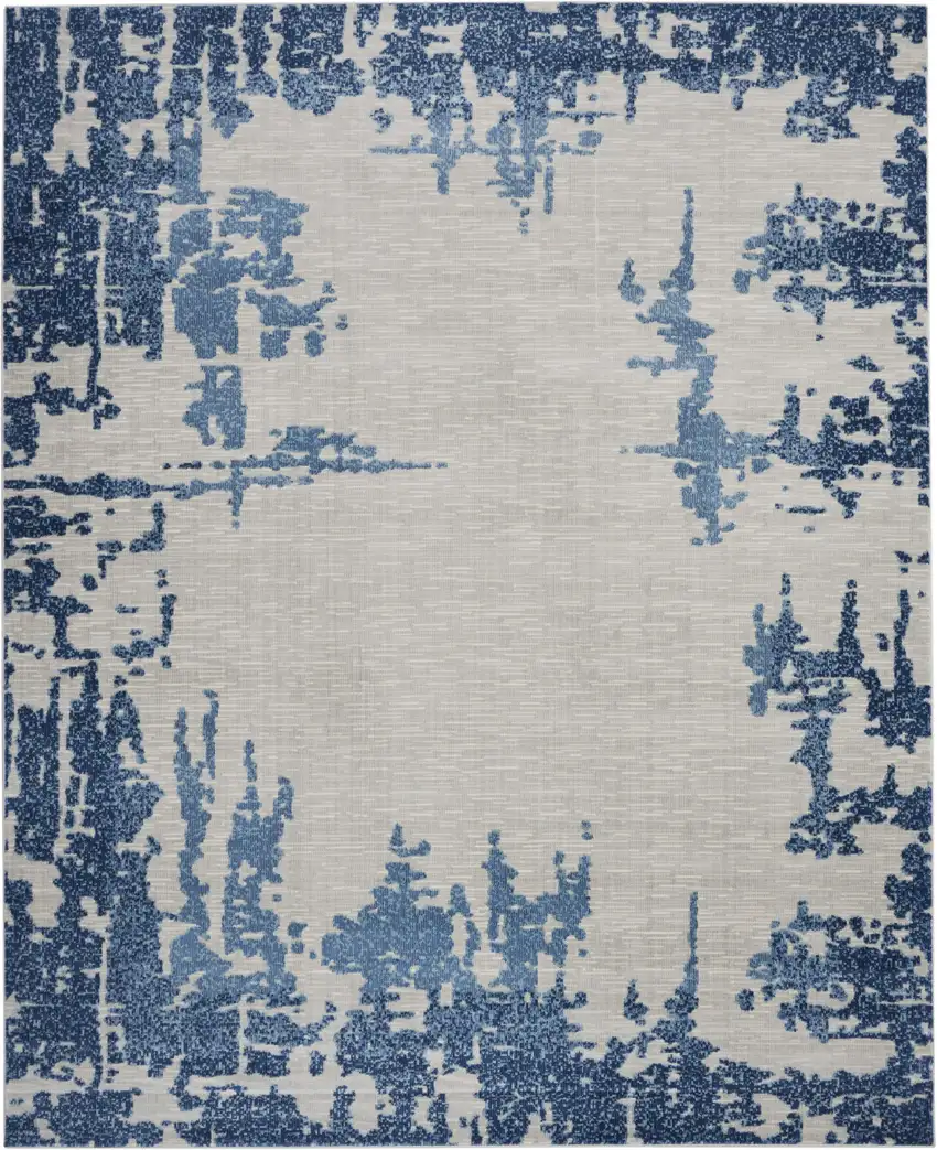 Blue and Ivory Abstract Distressed Non Skid Area Rug Photo 2