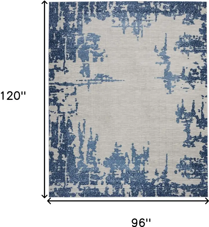 Blue and Ivory Abstract Distressed Non Skid Area Rug Photo 3