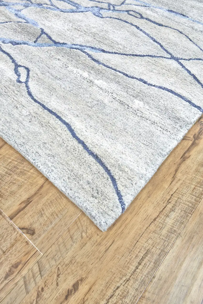 Blue and Ivory Abstract Hand Tufted Area Rug Photo 9