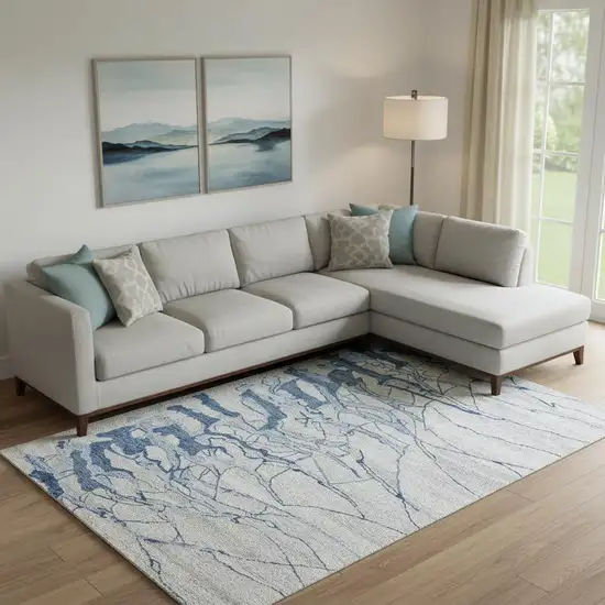 Blue and Ivory Abstract Hand Tufted Area Rug Photo 1