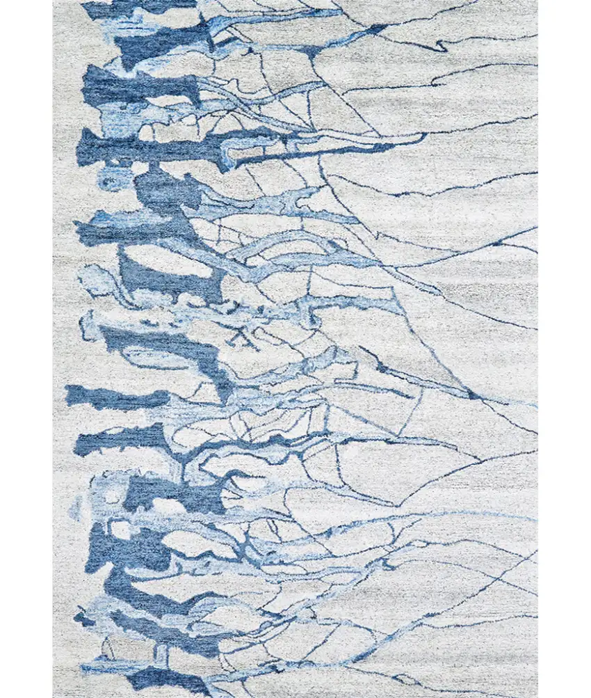 Blue and Ivory Abstract Hand Tufted Area Rug Photo 2
