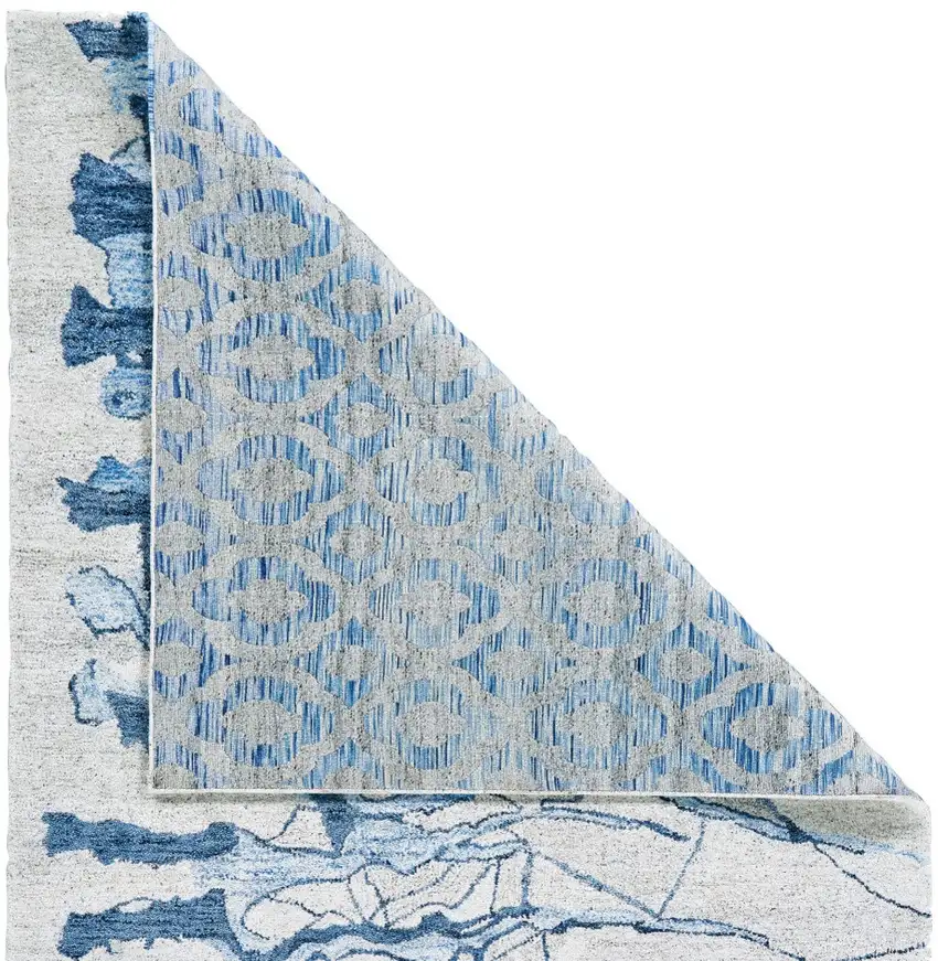 Blue and Ivory Abstract Hand Tufted Area Rug Photo 3
