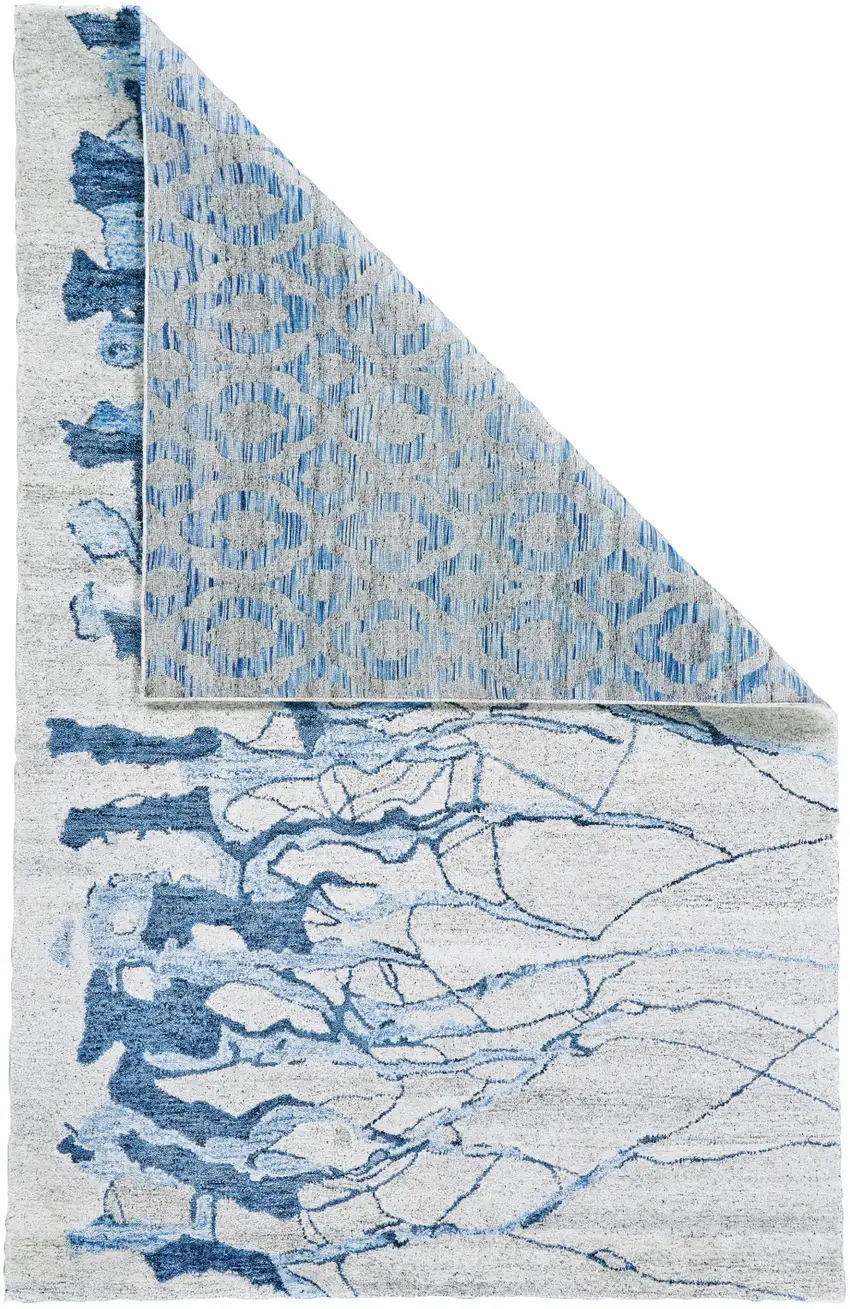 Blue and Ivory Abstract Hand Tufted Area Rug Photo 2