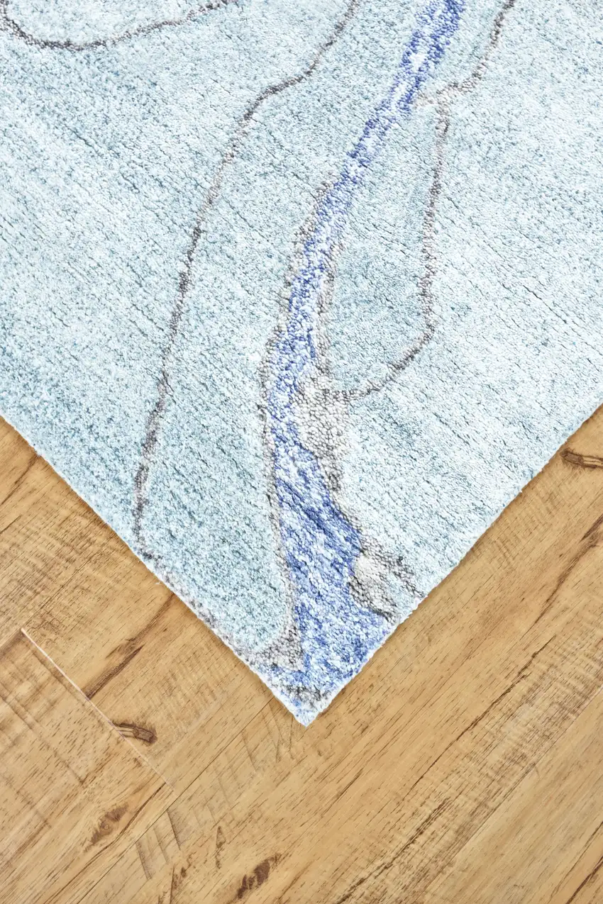 Blue and Ivory Abstract Hand Tufted Area Rug Photo 5