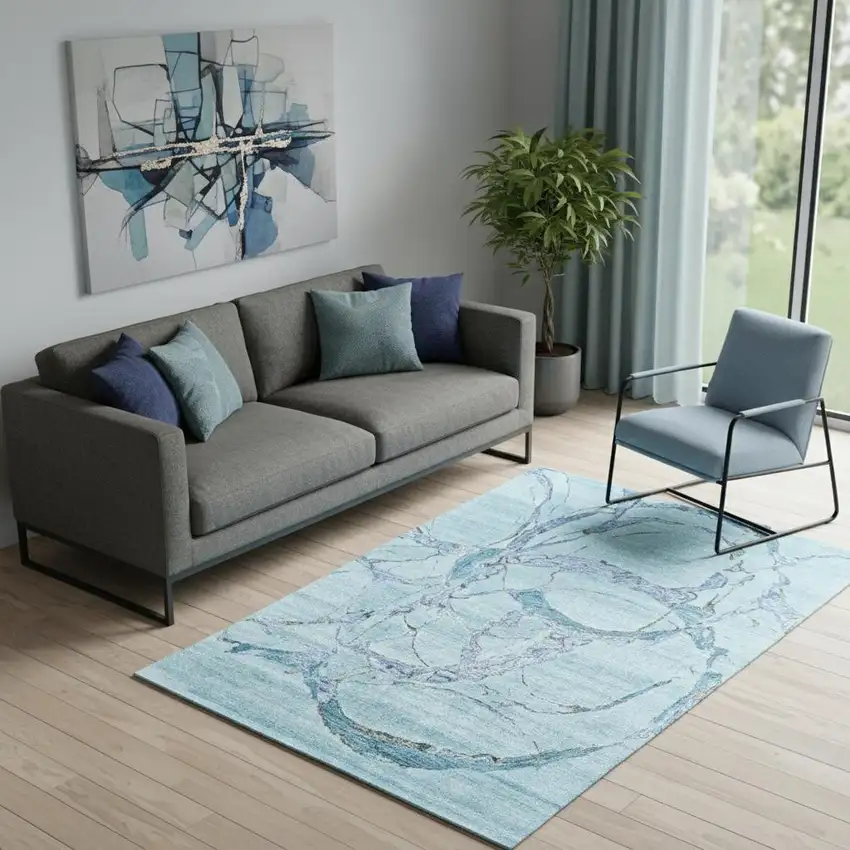 Blue and Ivory Abstract Hand Tufted Area Rug Photo 1