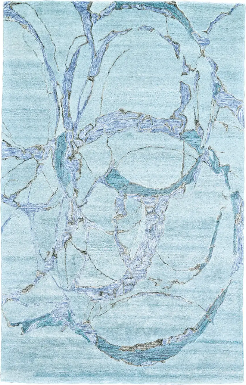 Blue and Ivory Abstract Hand Tufted Area Rug Photo 2