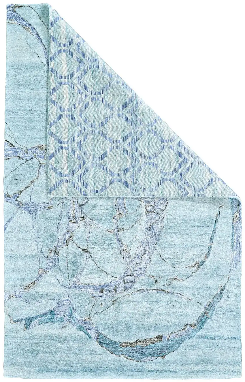 Blue and Ivory Abstract Hand Tufted Area Rug Photo 2