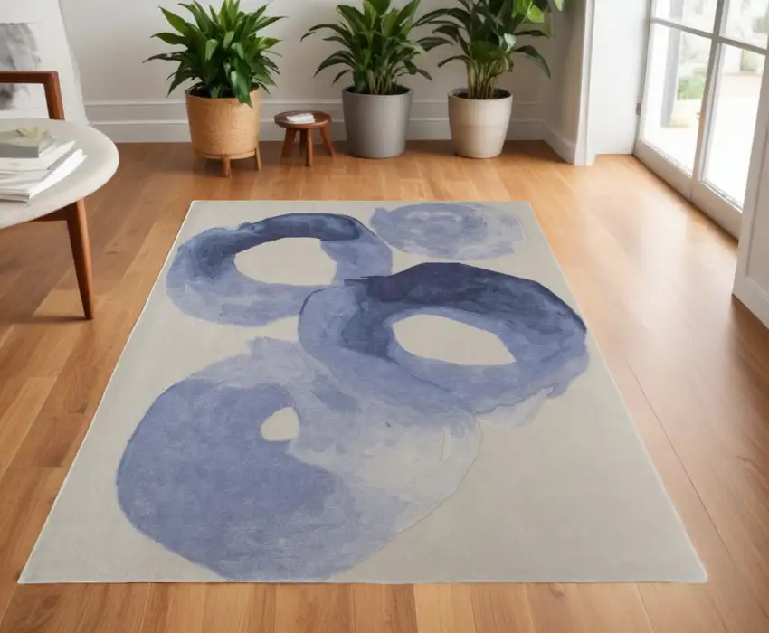Blue and Ivory Abstract Hand Tufted Area Rug Photo 1