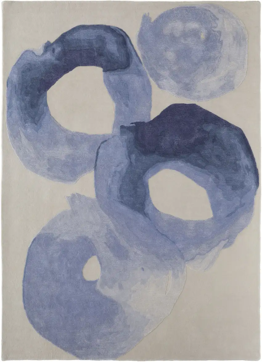 Blue and Ivory Abstract Hand Tufted Area Rug Photo 2