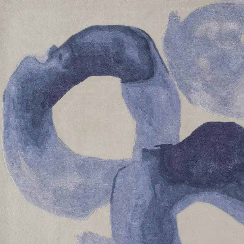 Blue and Ivory Abstract Hand Tufted Area Rug Photo 6