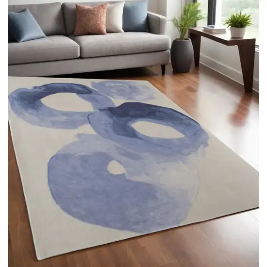 Blue and Ivory Abstract Hand Tufted Area Rug Photo 1