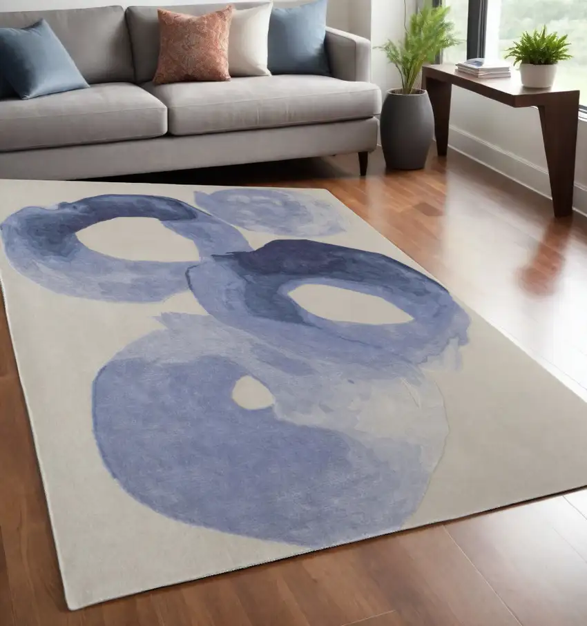 Blue and Ivory Abstract Hand Tufted Area Rug Photo 1