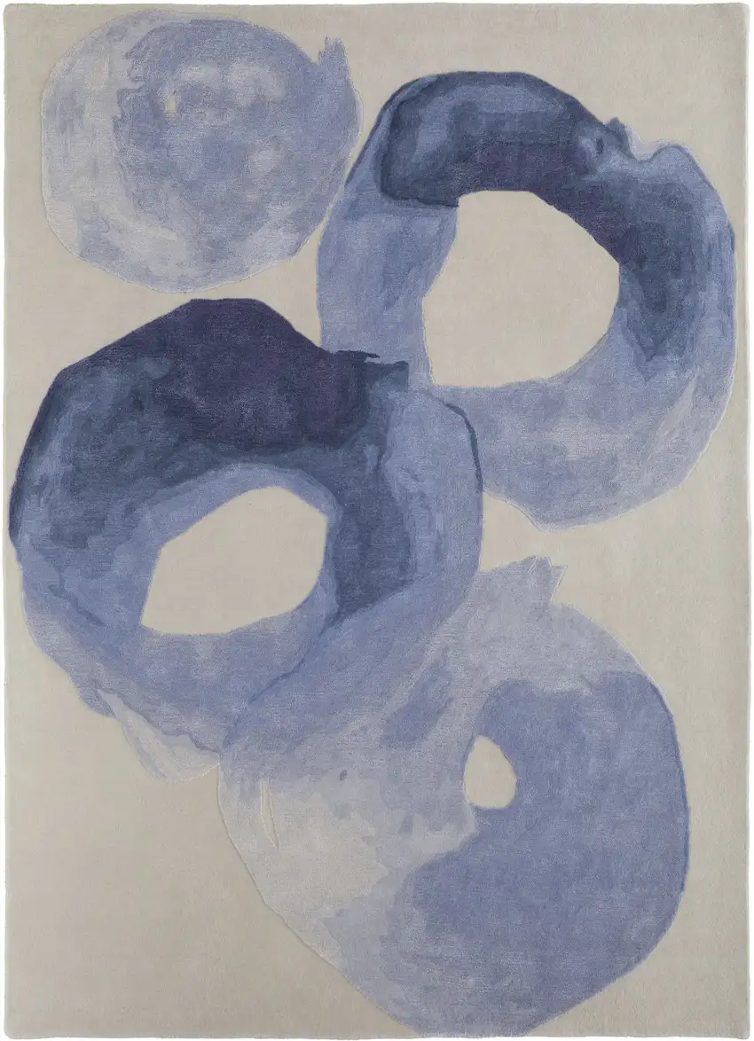 Blue and Ivory Abstract Hand Tufted Area Rug Photo 5
