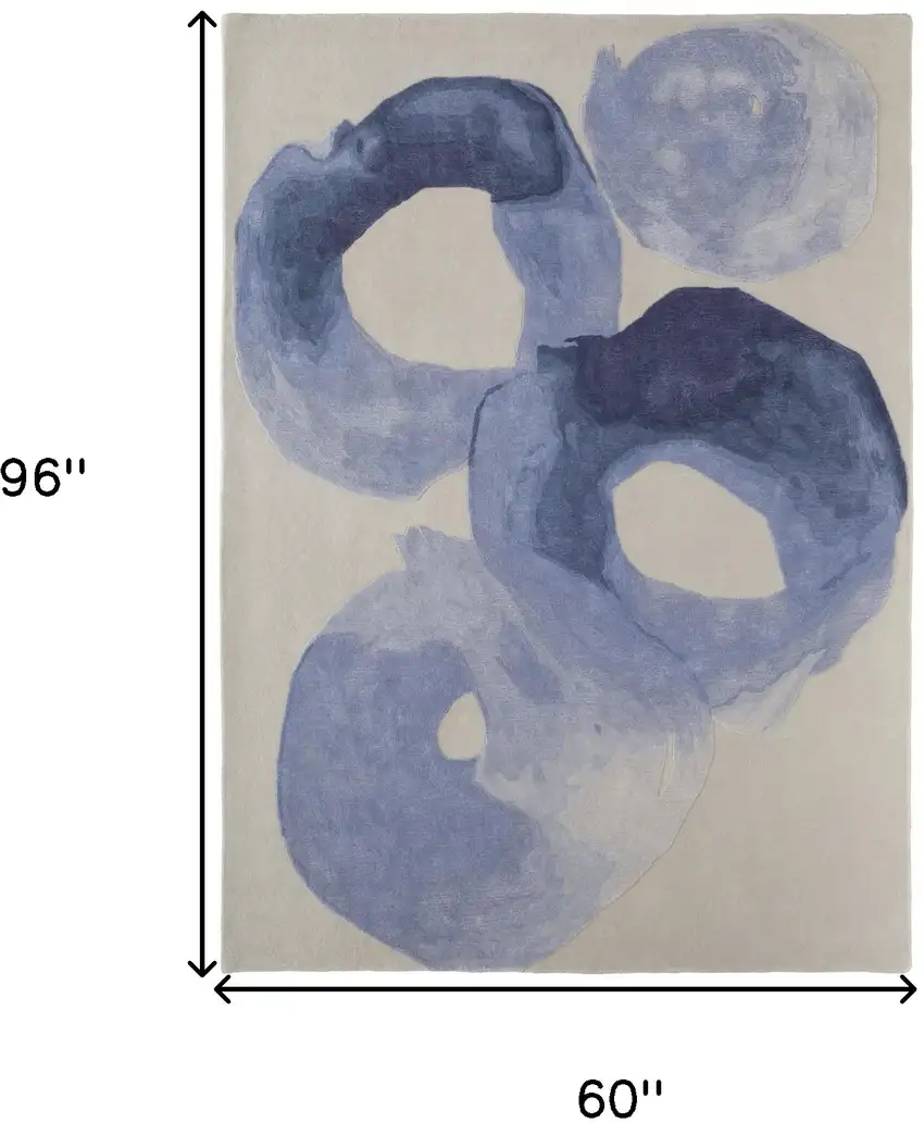 Blue and Ivory Abstract Hand Tufted Area Rug Photo 3