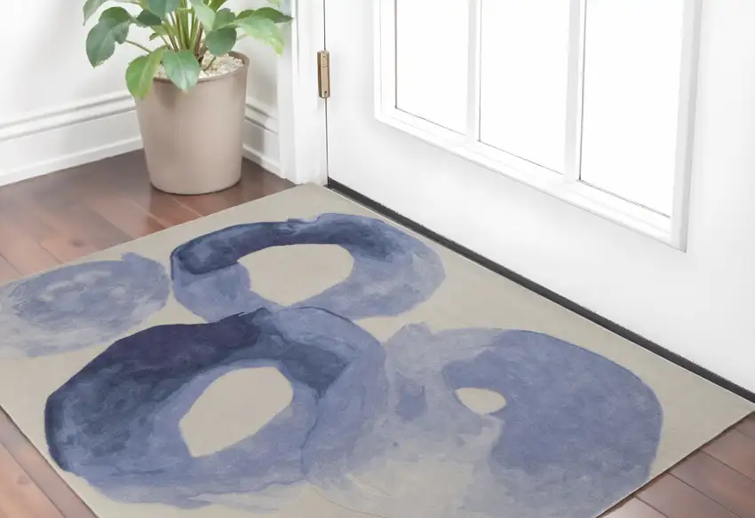 Blue and Ivory Abstract Hand Tufted Area Rug Photo 1