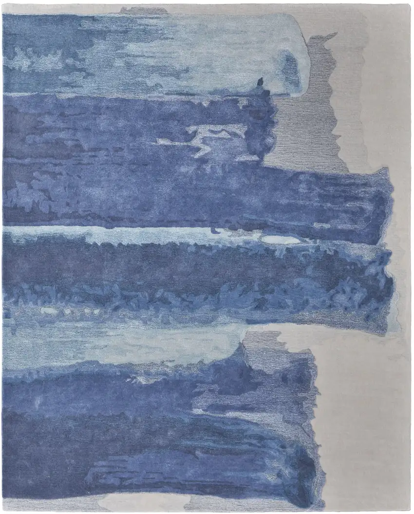 Blue and Ivory Abstract Hand Tufted Area Rug Photo 2