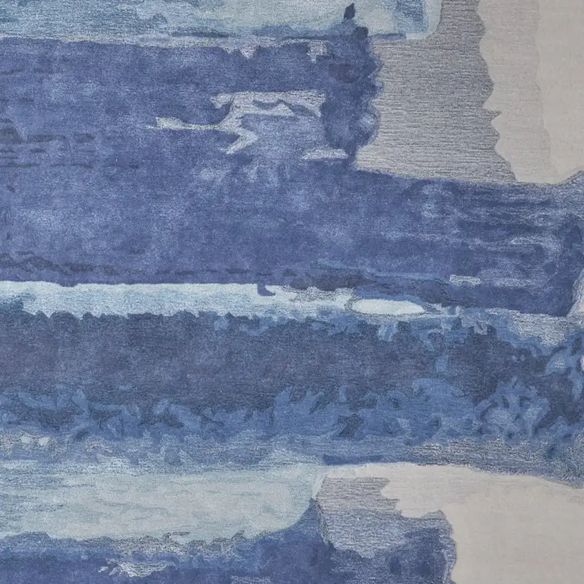 Blue and Ivory Abstract Hand Tufted Area Rug Photo 6