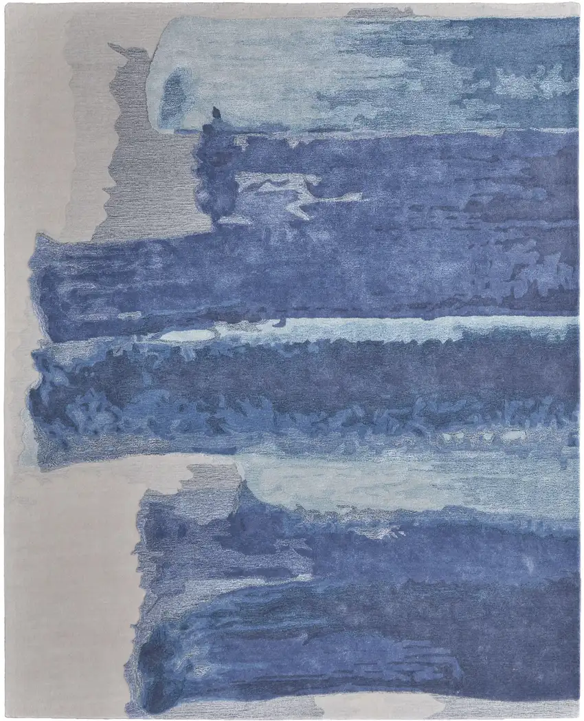 Blue and Ivory Abstract Hand Tufted Area Rug Photo 4