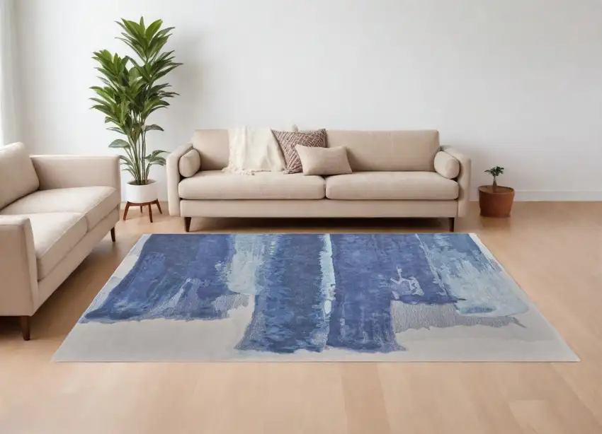 Blue and Ivory Abstract Hand Tufted Area Rug Photo 1