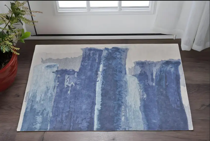 Blue and Ivory Abstract Hand Tufted Area Rug Photo 1