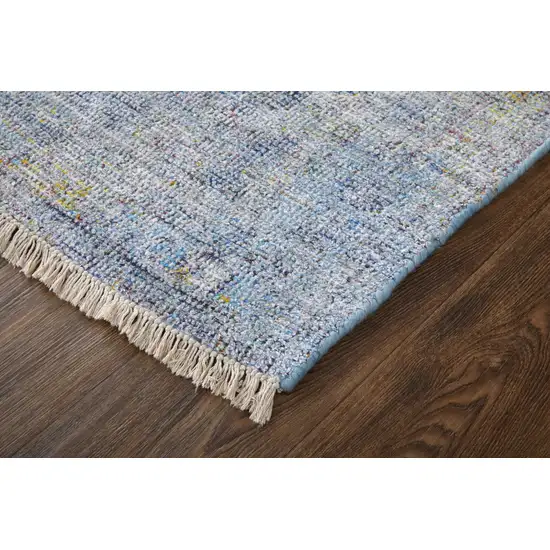 Blue and Ivory Abstract Hand Woven Distressed Area Rug With Fringe Photo 9