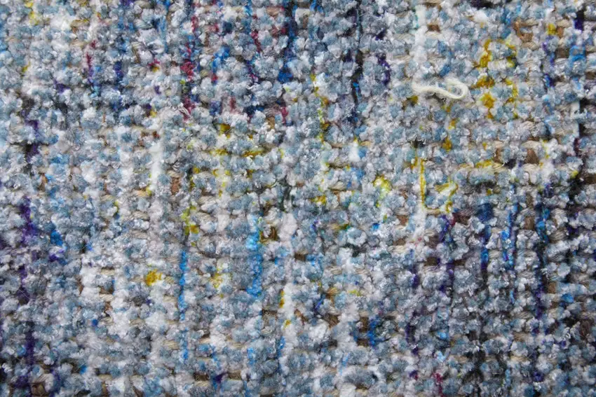 Blue and Ivory Abstract Hand Woven Distressed Area Rug With Fringe Photo 9