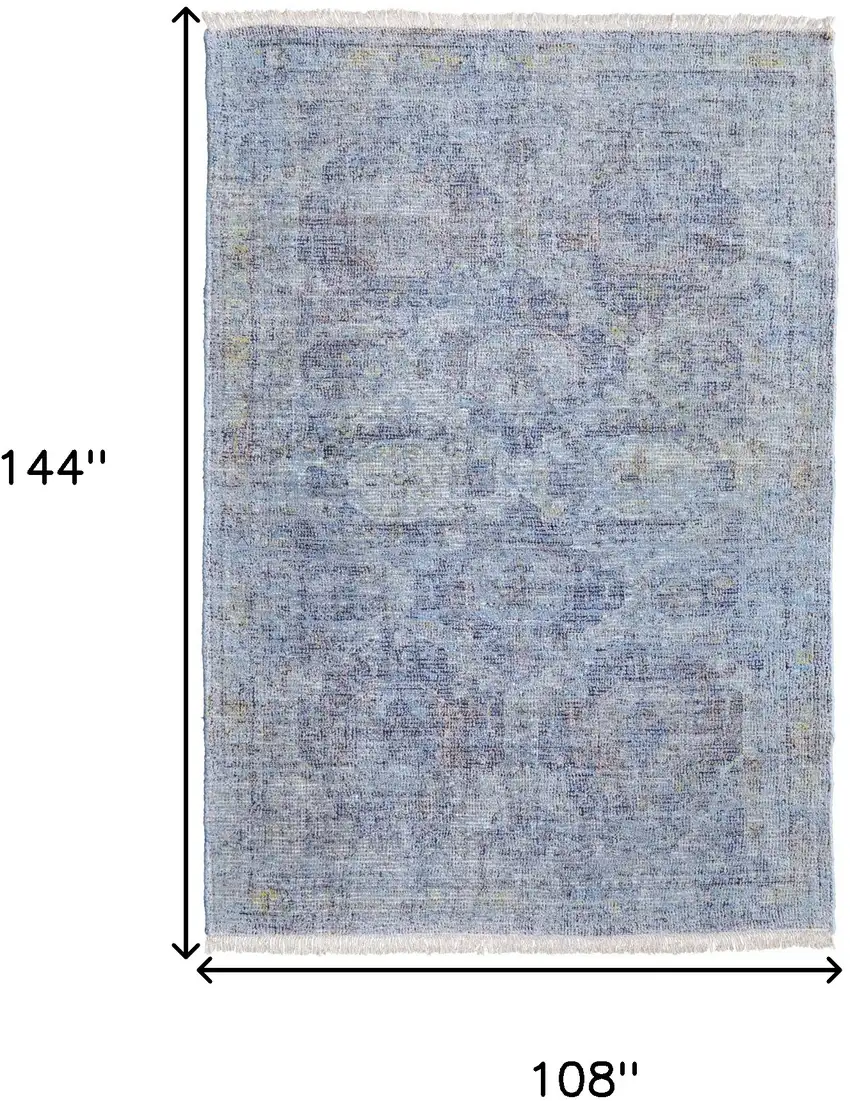 Blue and Ivory Abstract Hand Woven Distressed Area Rug With Fringe Photo 3