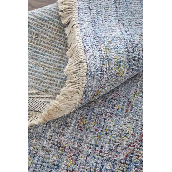 Blue and Ivory Abstract Hand Woven Distressed Area Rug With Fringe Photo 9
