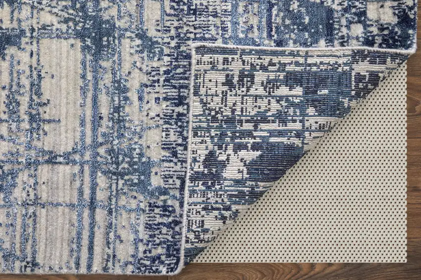 Blue and Ivory Abstract Hand Woven Worn Faded Area Rug Photo 4