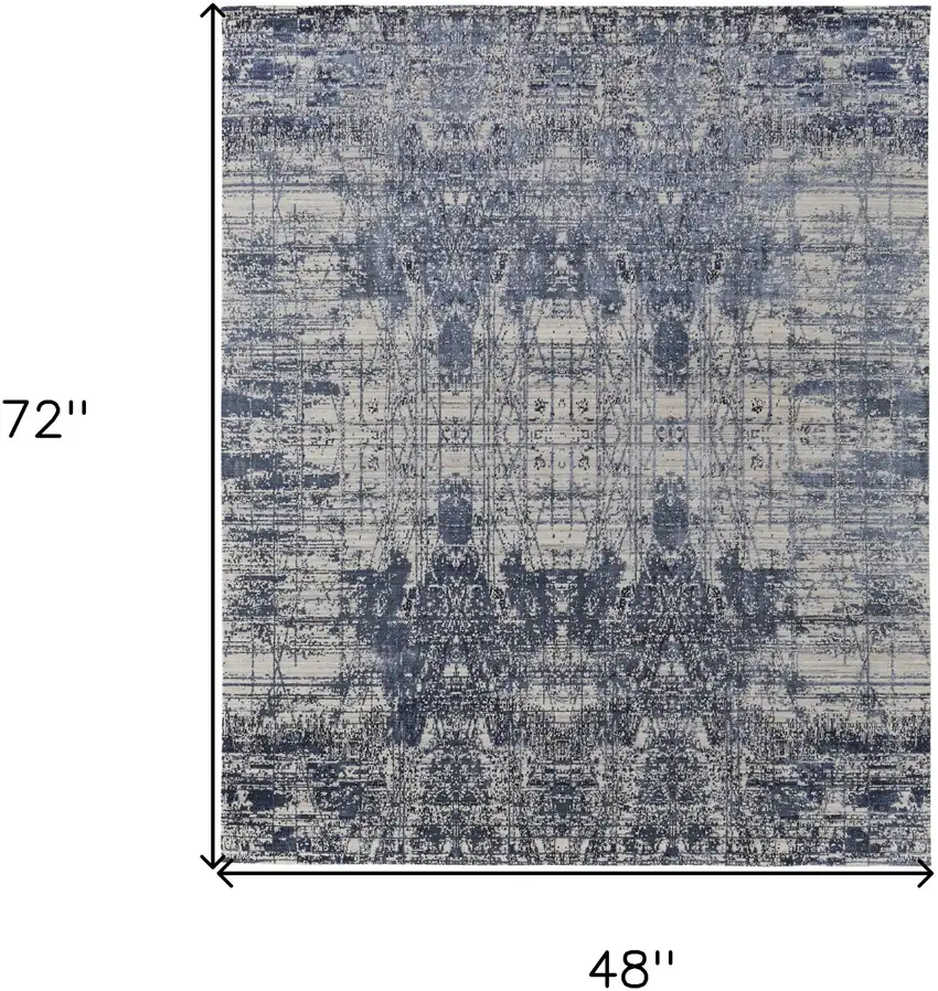 Blue and Ivory Abstract Hand Woven Worn Faded Area Rug Photo 3
