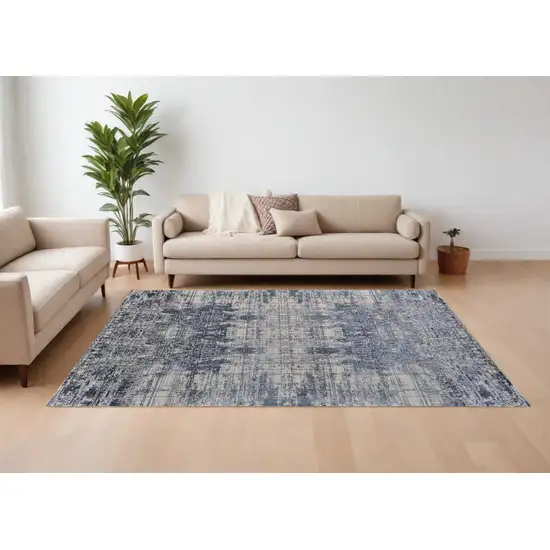 Blue and Ivory Abstract Hand Woven Worn Faded Area Rug Photo 1