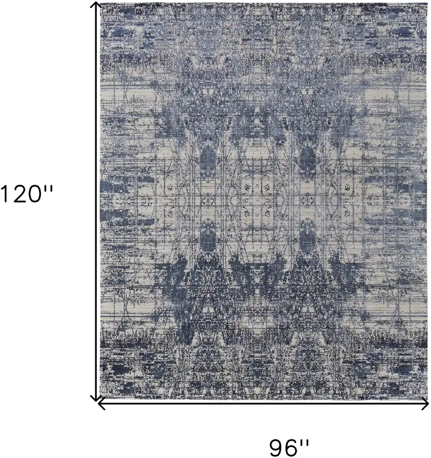 Blue and Ivory Abstract Hand Woven Worn Faded Area Rug Photo 3