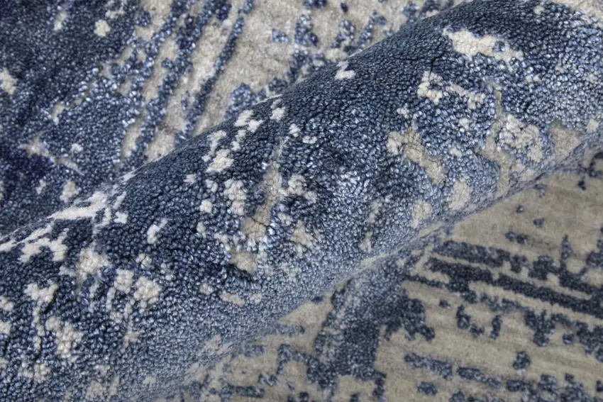 Blue and Ivory Abstract Hand Woven Worn Faded Area Rug Photo 8